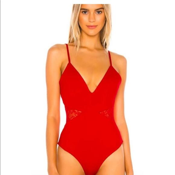 Lovers + Friends x Revolve Kerrie Bodysuit Cherry Red Women’s XXS Lace Cut Out - Picture 1 of 12